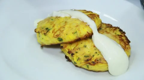 Vegetable pancakes on the plate Stock Footage 48397344