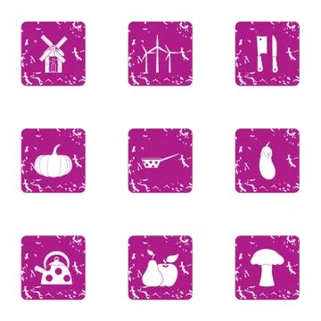 Vegetable patch icons set, grunge style Illustrazione stock