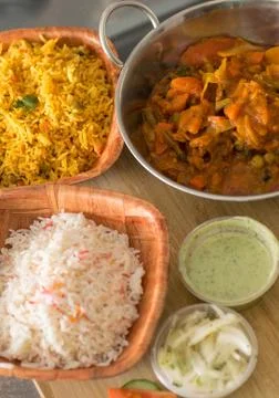 Vegetable pathia with rice Stock Photos