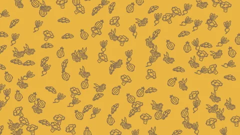 Vegetable Pattern Animation with Hand Drawn Produce Icons on Yellow Backgro.. Stock Footage 336956155