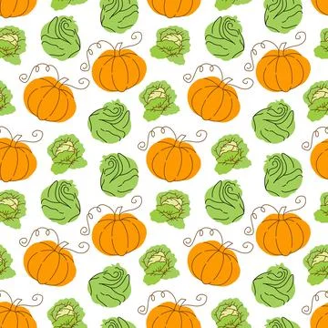 Vegetable pattern with composition cabbage , pumpkin element. Perfect for foo Illustrazione stock