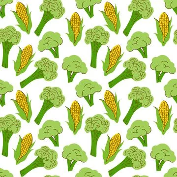 Vegetable pattern with composition Corn cobs and broccoli element . Perfect f イラスト素材