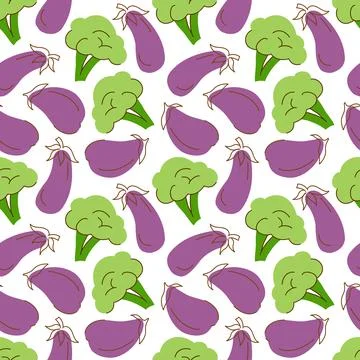 Vegetable pattern with composition eggplant, broccoli element. Perfect for fo Stock Illustration