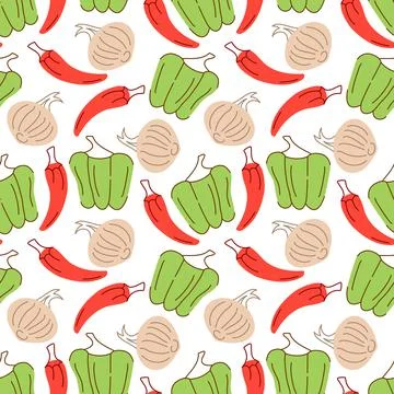 Vegetable pattern with composition paprika, chilies, garlic element. Perfect  Stock Illustration