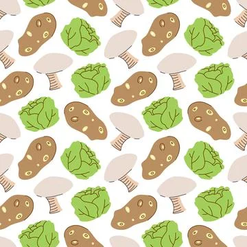 Vegetable pattern with composition potato, mustard greens, mushroom element.  Stock Illustration