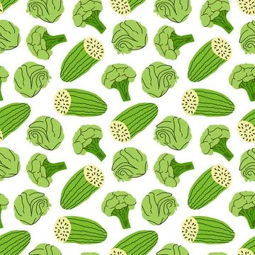 Vegetable pattern with cucumber, broccoli, cabbage element vector illustratio Stock Illustration