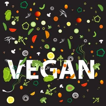 Vegetable pattern with an inscription  vegan Stock Illustration