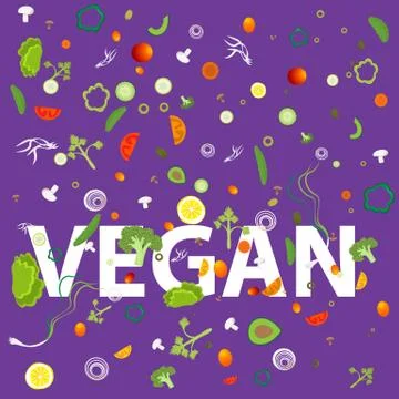 Vegetable pattern with an inscription  vegan Stock Illustration