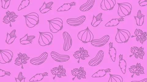Vegetable pattern pink background lineart illustration 库存影片 329848573