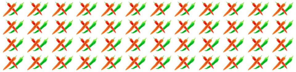Vegetable pattern red green hot pepper crossed pods panorama. Bright vegetabl Foto stock