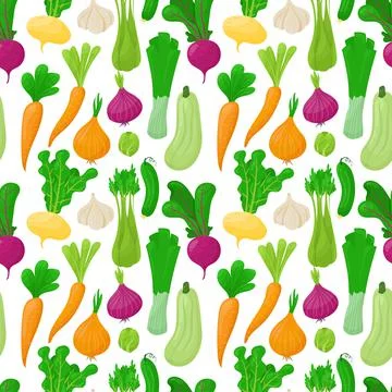 Vegetable pattern. Seamless print of cartoon zucchini onion celery carrot gar Illustrazione stock