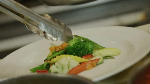 Vegetable plating italian kitchen Stock Footage 238870578