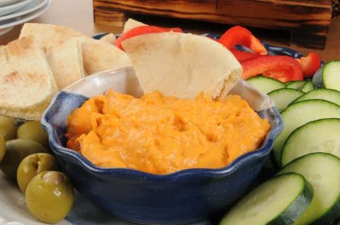 Vegetable platter with hummus Stock Photos