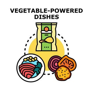 Vegetable powered delicious dishes preparing healthy meal concept イラスト素材