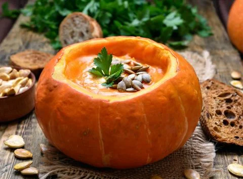 Vegetable pumpkin soup, stew Stock Photos