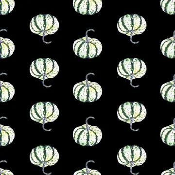 Vegetable - Pumpkin. Watercolor seamless pattern on a dark background. Can be Stock Illustration