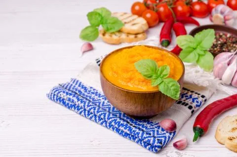 Vegetable puree in a dish Stock Photos