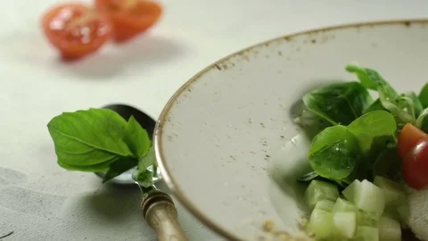 Vegetable puree pours into the vegetable soup. Slow motion Stock Footage 75240891