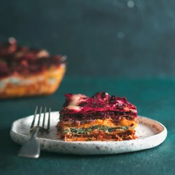 Vegetable rainbow lasagne 스톡 사진