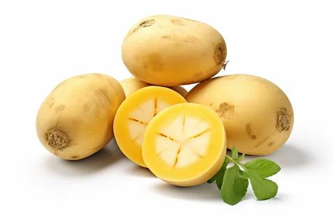 Vegetable, raw potatoes on white background, isolated. Stock Photos