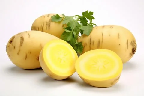 Vegetable, raw potatoes on white background, isolated. Stock Photos