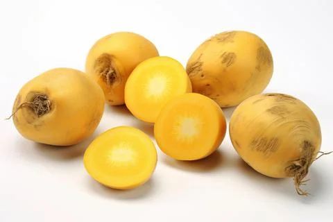 Vegetable, raw potatoes on white background, isolated. Stock Photos