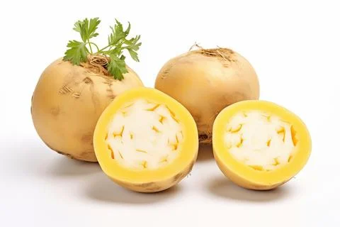 Vegetable, raw potatoes on white background, isolated. Stock Photos