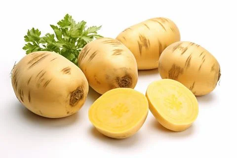Vegetable, raw potatoes on white background, isolated. Stock Photos