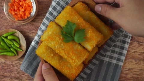 Vegetable Risoles, in Indonesia known as Risoles sayur Stock Footage 243439745