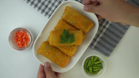 Vegetable Risoles, in Indonesia known as Risoles sayur Stock Footage 243439755