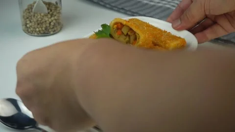 Vegetable Risoles, in Indonesia known as Risoles sayur Stock Footage 243439933