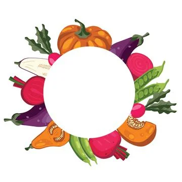 Vegetable round frame for signage. Vector illustration Illustrazione stock
