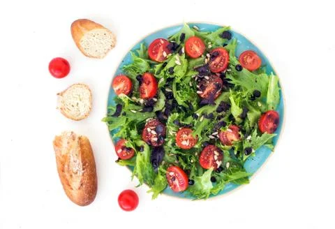 Vegetable salad and bread Stock Photos