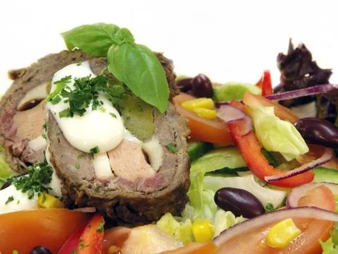 Vegetable salad with beef roll transfusion yogurt glaze Stock Photos