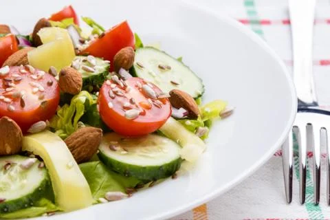 Vegetable salad on breakfast table Foto stock