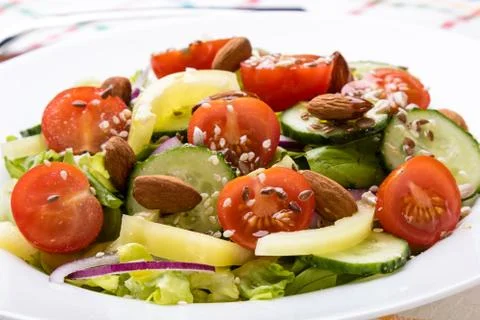 Vegetable salad on breakfast table Stock Photos