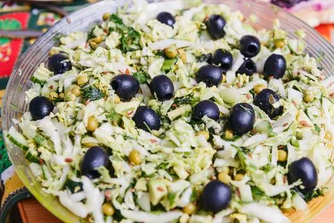 Vegetable salad with cabbage, cucumbers Stock Photos