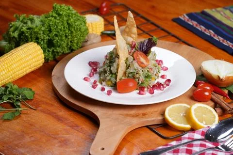 Vegetable Salad with Crispy Garnish Stock Photos