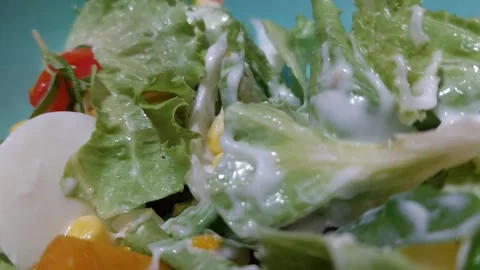 Vegetable salad, eggs, tomatoes Stock Footage 265205916