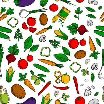 Vegetable salad ingredients seamless pattern Illustrazione stock