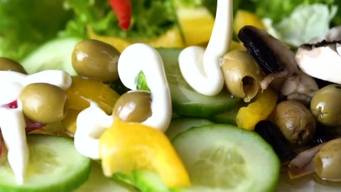 Vegetable salad with mayonnaise Video stock 85299808