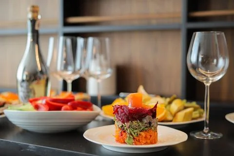 Vegetable salad on a plate on the table Stock Photos