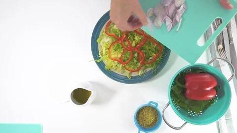 Vegetable salad preparation process.  Fresh organic romaine lettuce Stock Footage 118514718