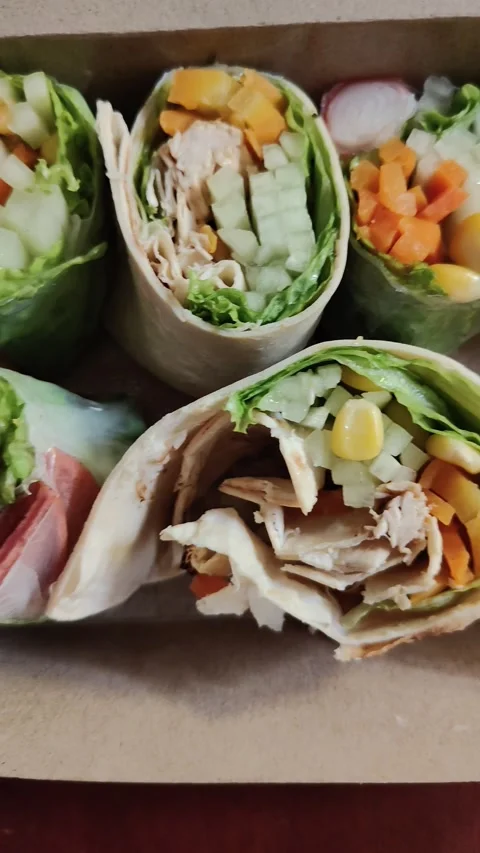 Vegetable salad rolls Stock Footage 291379459