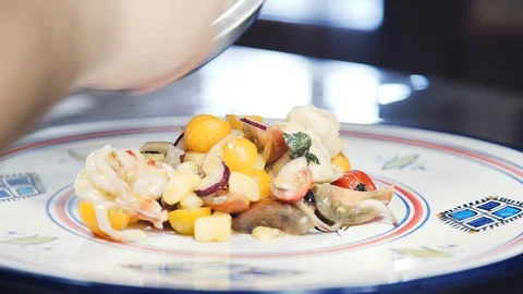 Vegetable salad with seafood Stock Footage 114229929