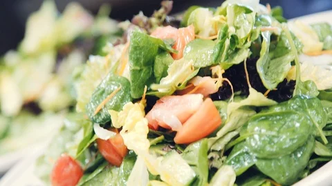 Vegetable salad with seafood Stock Footage 114229938