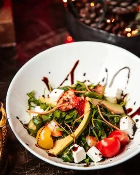 Vegetable salad with seafood Stock Photos