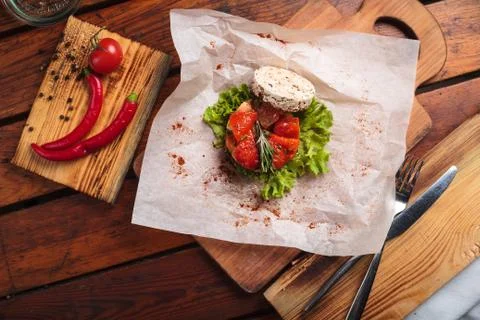 Vegetable salad served on paper Stock Photos