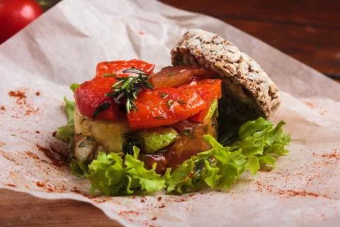 Vegetable salad served on paper 스톡 사진