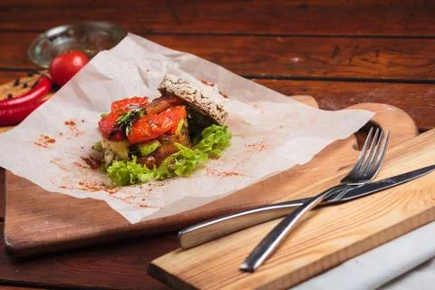 Vegetable salad served on paper 스톡 사진